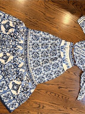 Source Unknown Blue and White Maxi Dress